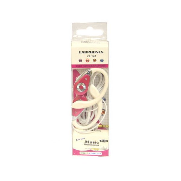 AURICOLARE STEREO CON SUPPORTO ORECCHIO DS-102 JACK DA 3,5 mm COLORE BIANCO E ROSA