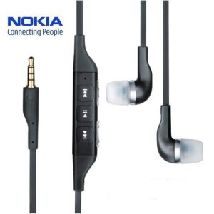 AURICOLARE STEREO con CONNETTORE JACK 3,5mm - GOMMINI E TASTI DI RISPOSTA/VOLUME COLORE NERO ORIGINALE NOKIA WH-701 BULK