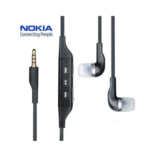 AURICOLARE STEREO con CONNETTORE JACK 3,5mm - GOMMINI E TASTI DI RISPOSTA/VOLUME COLORE NERO ORIGINALE NOKIA WH-701 BULK