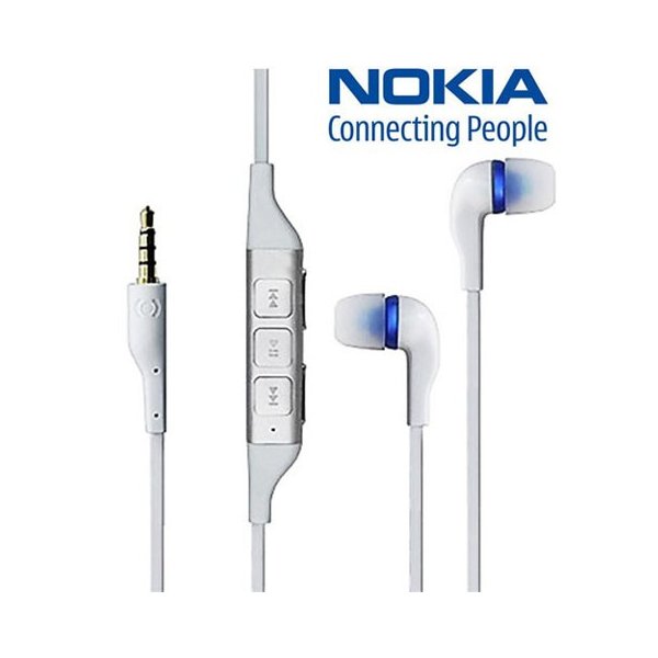 AURICOLARE STEREO con CONNETTORE JACK 3,5mm - GOMMINI E TASTI DI RISPOSTA/VOLUME COLORE BIANCO ORIGINALE NOKIA WH-701 BULK