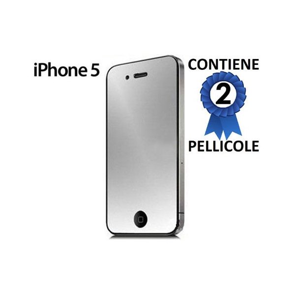 PELLICOLA per APPLE IPHONE SE, IPHONE 5S, IPHONE 5 - PROTEGGI DISPLAY A SPECCHIO CONFEZIONE 2 PEZZI