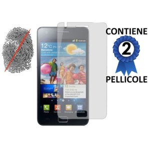 PELLICOLA PROTEGGI DISPLAY ANTI IMPRONTA SAMSUNG I9100 Galaxy S II, I9105 Galaxy S II Plus CONFEZIONE 2 PEZZI