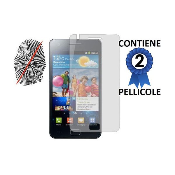 PELLICOLA PROTEGGI DISPLAY ANTI IMPRONTA SAMSUNG I9100 Galaxy S II, I9105 Galaxy S II Plus CONFEZIONE 2 PEZZI