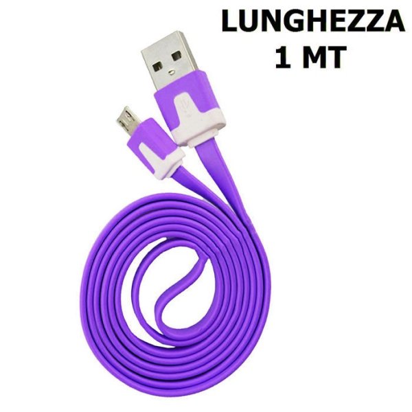 CAVO MICRO USB PIATTO - LUNGHEZZA 1 MT COLORE VIOLA