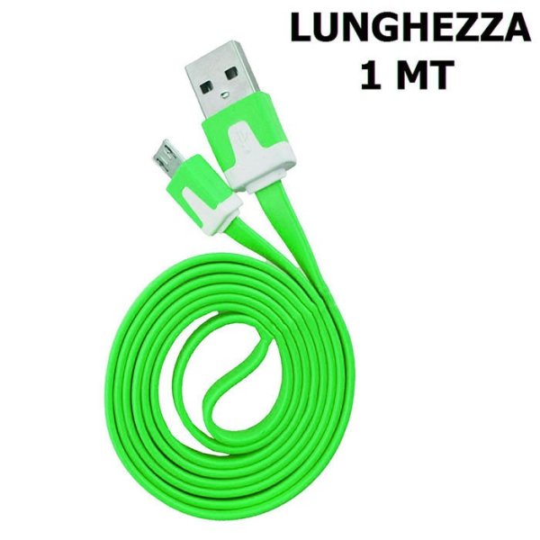 CAVO MICRO USB PIATTO - LUNGHEZZA 1 MT COLORE VERDE