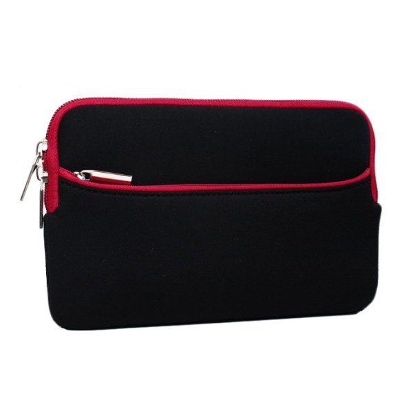 CUSTODIA UNIVERSALE IN TESSUTO IMBOTTITA per TABLET FINO A 10" POLLICI CON TASCA FRONTALE COLORE NERO CON ZIP ROSSE