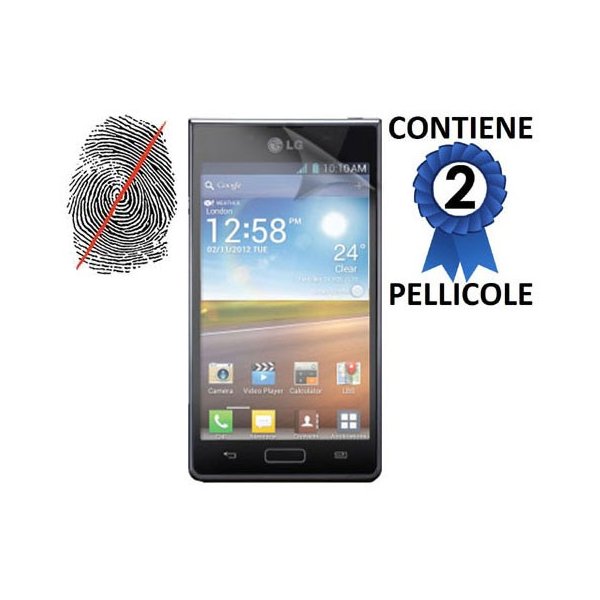 PELLICOLA PROTEGGI DISPLAY LG P760 OPTIMUS L9 ANTI IMPRONTA CONFEZIONE 2 PEZZI