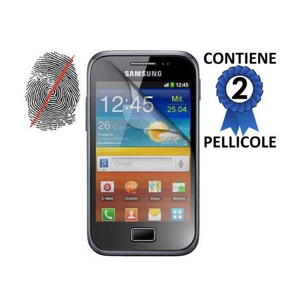 PELLICOLA PROTEGGI DISPLAY SAMSUNG S7500 GALAXY ACE PLUS ANTI IMPRONTA CONFEZIONE 2 PEZZI