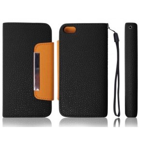 CUSTODIA ORIZZONTALE FLIP per SONY MT11i XPERIA NEO V, MT15i XPERIA NEO WALLET COLORE NERO/ARANCIONE