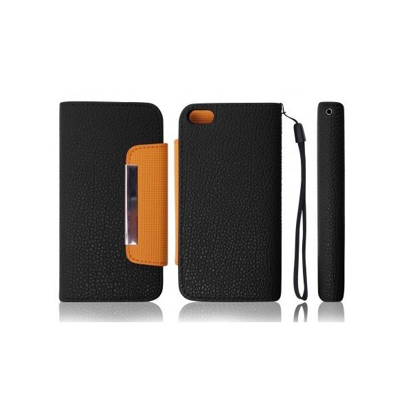 CUSTODIA ORIZZONTALE FLIP per SONY MT11i XPERIA NEO V, MT15i XPERIA NEO WALLET COLORE NERO/ARANCIONE