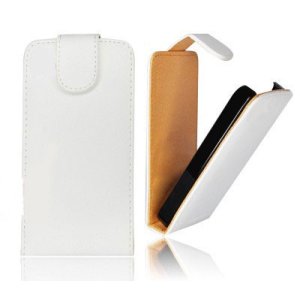 CUSTODIA VERTICALE FLIP PELLE per SONY MT11I XPERIA NEO V, MT15I XPERIA NEO COLORE BIANCO