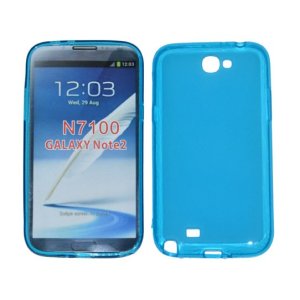 CUSTODIA GEL TPU SILICONE per SAMSUNG N7100 GALAXY NOTE2, N7105 COLORE BLU CON BORDO TRASPARENTE