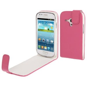 CUSTODIA FLIP VERTICALE PELLE SAMSUNG i8190 Galaxy S3 Mini, I8200 Galaxy S3 Mini VE COLORE ROSA