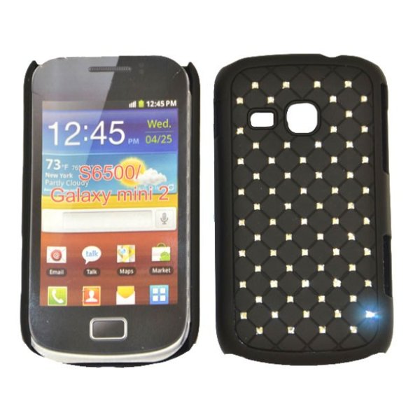 CUSTODIA RIGIDA GOMMATA CON BRILLANTINI per SAMSUNG S6500 Galaxy Mini 2 COLORE NERO