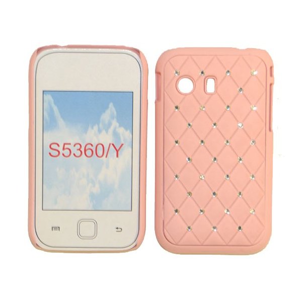 CUSTODIA RIGIDA GOMMATA CON BRILLANTINI per SAMSUNG S5360 GALAXY Y, S5369 GALAXY Y COLORE ROSA