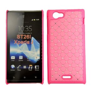 CUSTODIA RIGIDA GOMMATA CON BRILLANTINI per SONY XPERIA J ST26I COLORE ROSA