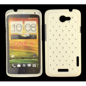 CUSTODIA RIGIDA GOMMATA CON BRILLANTINI per HTC ONE X, ONE XL, ONE X+ COLORE BIANCO