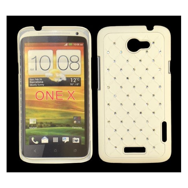 CUSTODIA RIGIDA GOMMATA CON BRILLANTINI per HTC ONE X, ONE XL, ONE X+ COLORE BIANCO