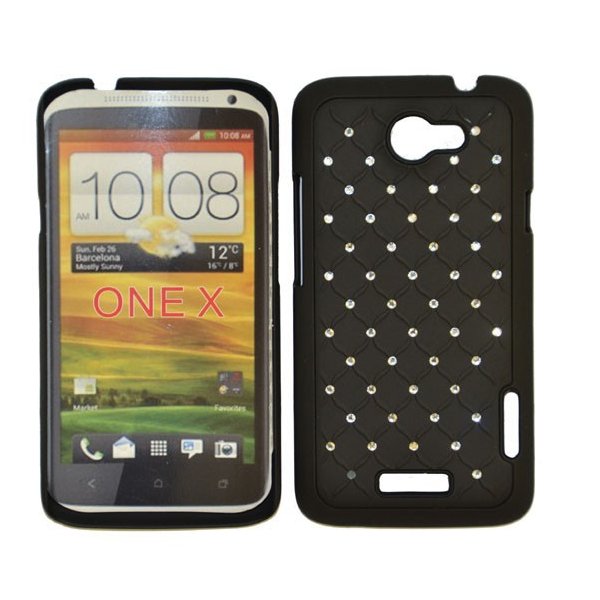 CUSTODIA RIGIDA GOMMATA CON BRILLANTINI per HTC ONE X, ONE XL, ONE X+ COLORE NERO