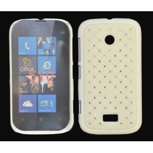 CUSTODIA RIGIDA GOMMATA CON BRILLANTINI per NOKIA LUMIA 510 COLORE BIANCO