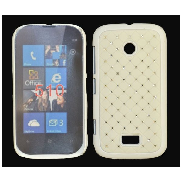 CUSTODIA RIGIDA GOMMATA CON BRILLANTINI per NOKIA LUMIA 510 COLORE BIANCO