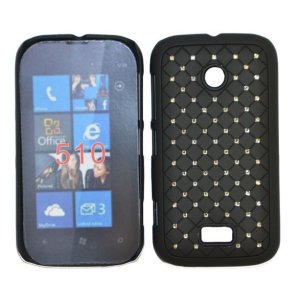 CUSTODIA RIGIDA GOMMATA CON BRILLANTINI per NOKIA LUMIA 510 COLORE NERO