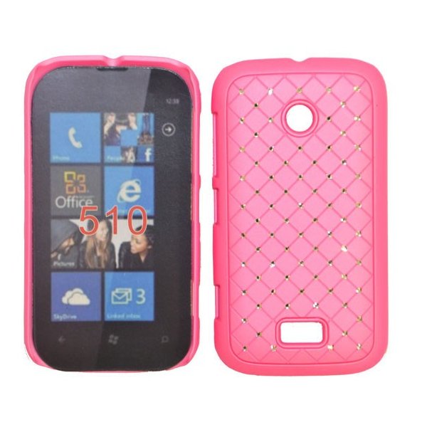 CUSTODIA RIGIDA GOMMATA CON BRILLANTINI per NOKIA LUMIA 510 COLORE ROSA