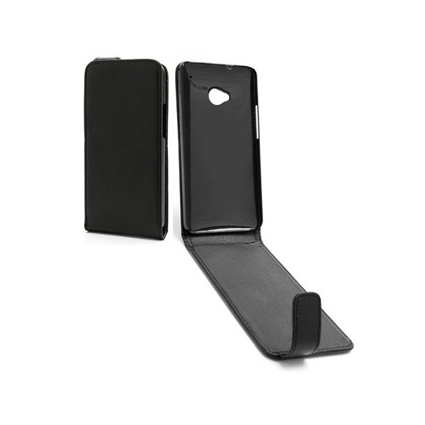 CUSTODIA FLIP VERTICALE PELLE per HTC ONE, M7 COLORE NERO