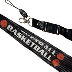 LACCIO PORTACELLULARE DA COLLO IN TESSUTO COLORE NERO CON SCRITTA BASKETBALL E PALLA LARGHEZZA BANDA 20 MM