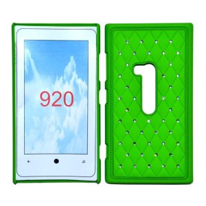 CUSTODIA RIGIDA GOMMATA CON BRILLANTINI per NOKIA LUMIA 920 COLORE VERDE