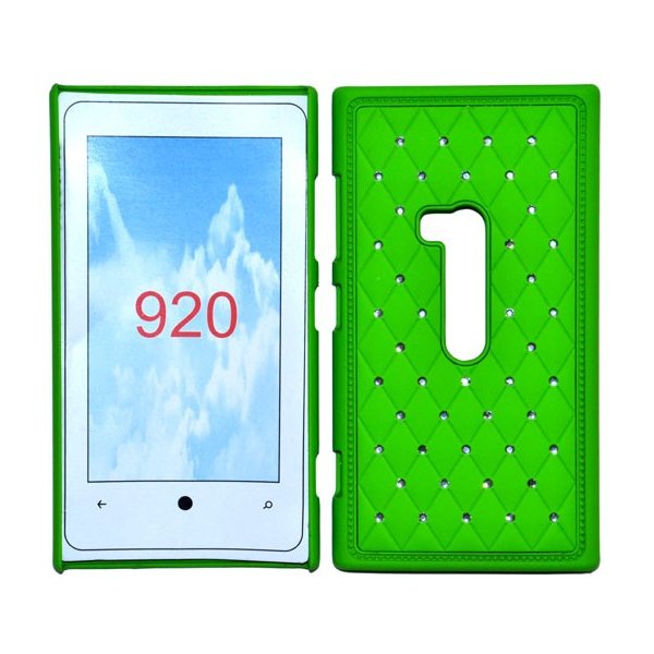 CUSTODIA RIGIDA GOMMATA CON BRILLANTINI per NOKIA LUMIA 920 COLORE VERDE