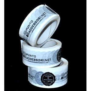 NASTRO ADESIVO COLORE BIANCO CON LOGO PUNTO ACCESSORI NERO 5 Cm x 66 Mt.