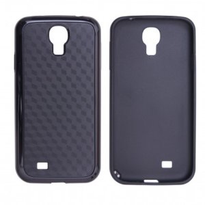 CUSTODIA GEL TPU SILICONE SEMI-RIGIDO per SAMSUNG I9500 GALAXY S4, I9505, I9502 COLORE NERO CARBON CON CORNICE NERA