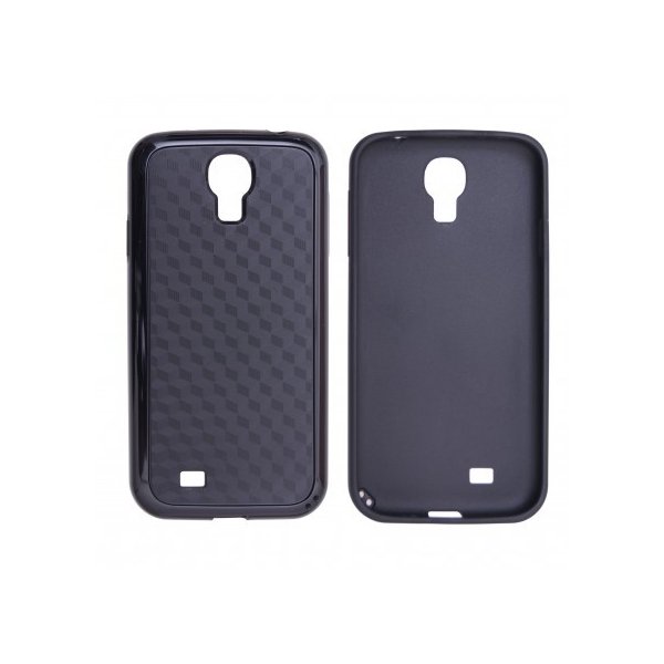 CUSTODIA GEL TPU SILICONE SEMI-RIGIDO per SAMSUNG I9500 GALAXY S4, I9505, I9502 COLORE NERO CARBON CON CORNICE NERA