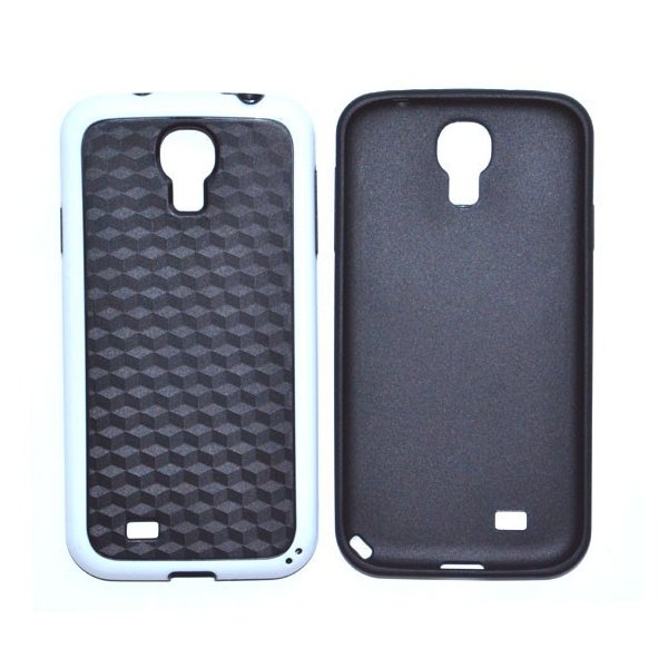 CUSTODIA GEL TPU SILICONE SEMI-RIGIDO per SAMSUNG I9500 GALAXY S4, I9505, I9502 COLORE NERO CARBON CON CORNICE BIANCA