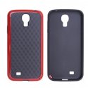 CUSTODIA GEL TPU SILICONE SEMI-RIGIDO per SAMSUNG I9500 GALAXY S4, I9505, I9502 COLORE NERO CARBON CON CORNICE ROSSA