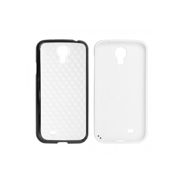 CUSTODIA GEL TPU SILICONE SEMI-RIGIDO per SAMSUNG I9500 GALAXY S4, I9505, I9502 COLORE BIANCO CARBON CON CORNICE NERA