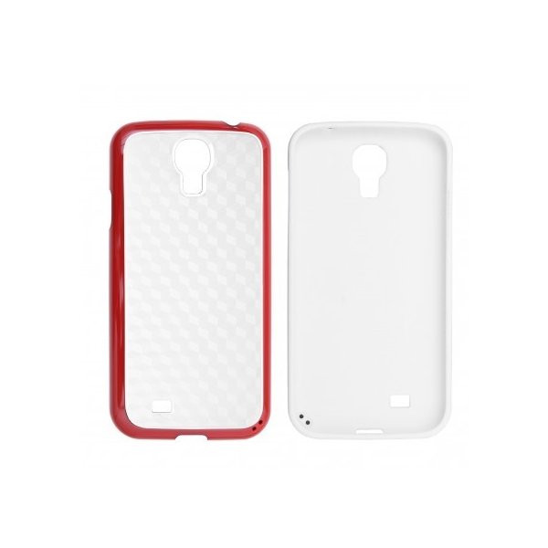 CUSTODIA GEL TPU SILICONE SEMI-RIGIDO per SAMSUNG I9500 GALAXY S4, I9505, I9502 COLORE BIANCO CARBON CON CORNICE ROSSA