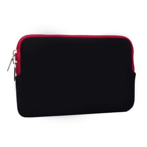 CUSTODIA UNIVERSALE IN TESSUTO IMBOTTITA CON ZIP ROSSE per TABLET FINO A 7" POLLICI COLORE NERO