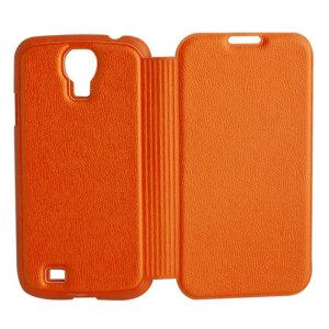 CUSTODIA FLIP BOOK PELLE per SAMSUNG I9500 GALAXY S4, I9505, I9502 COLORE ARANCIONE