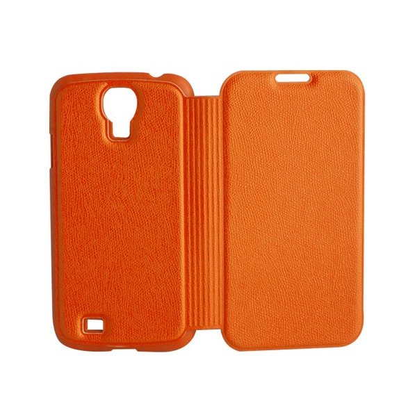 CUSTODIA FLIP BOOK PELLE per SAMSUNG I9500 GALAXY S4, I9505, I9502 COLORE ARANCIONE