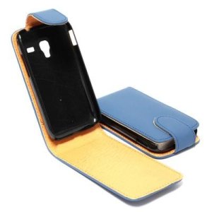 CUSTODIA VERTICALE FLIP PELLE per SAMSUNG S7500 GALAXY ACE PLUS COLORE BLU