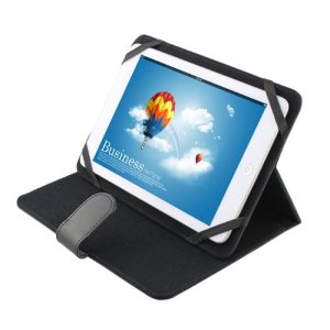 CUSTODIA PELLE UNIVERSALE CON ELESTICO per TABLET FINO A 6" POLLICI COLORE NERO