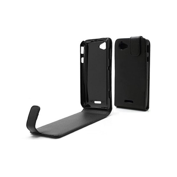 CUSTODIA FLIP VERTICALE PELLE per SONY XPERIA L C2105, C2104, S36H COLORE NERO