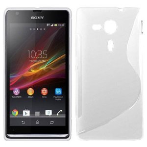 CUSTODIA GEL TPU SILICONE DOUBLE per SONY XPERIA SP HSPA C5302, LTE C5306, LTE C5303, M35H COLORE BIANCO-TRASPARENTE