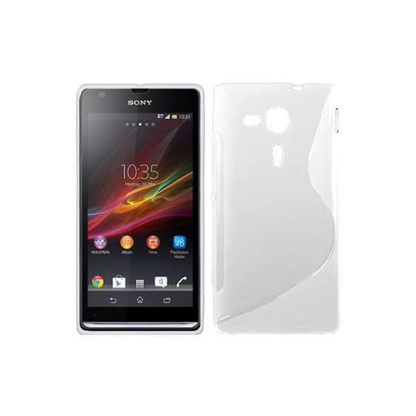 CUSTODIA GEL TPU SILICONE DOUBLE per SONY XPERIA SP HSPA C5302, LTE C5306, LTE C5303, M35H COLORE BIANCO-TRASPARENTE