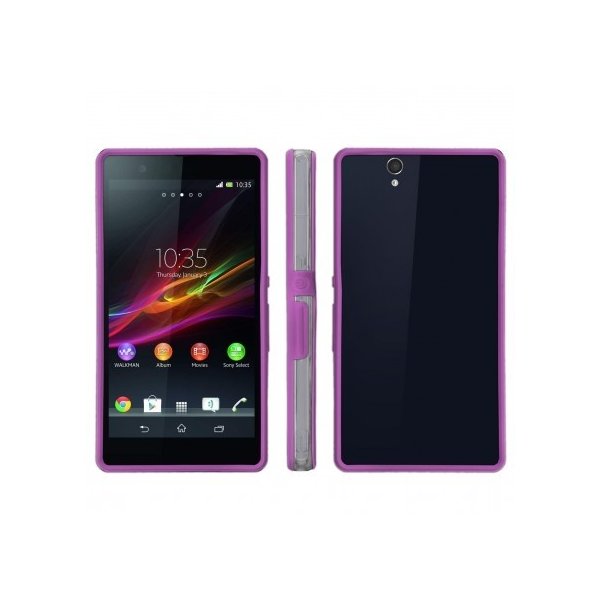 CUSTODIA BUMPER GEL TPU SILICONE SEMI-RIGIDO per SONY XPERIA Z, LT36I, L36H, C6603 COLORE VIOLA - TRASPARENTE - VIOLA