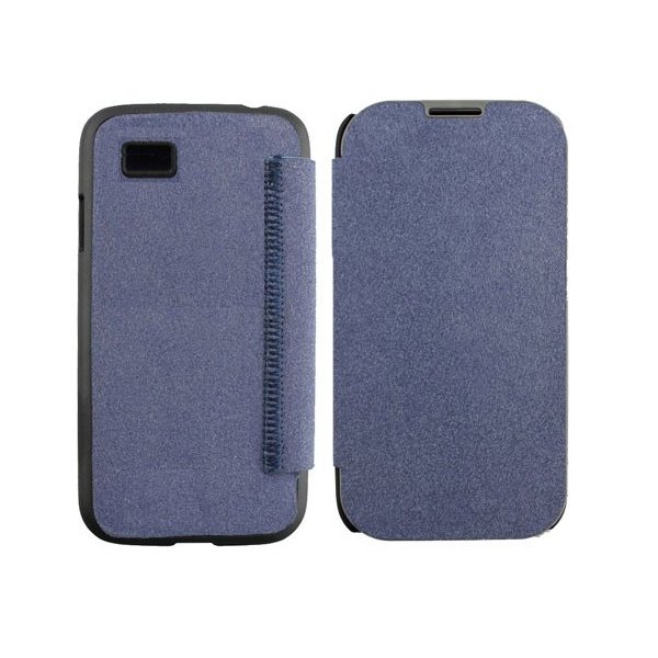 CUSTODIA FLIP BOOK TESSUTO CON TASCA PORTA CARTE per BLACKBERRY Z10 COLORE BLU