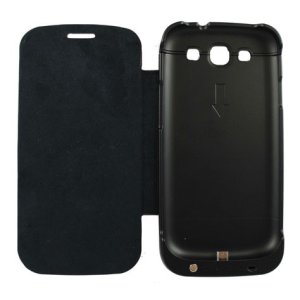 BATTERIA ESTERNA CON STAND E FLIP COVER INTEGRATA per SAMSUNG I9300 GALAXY S3, I9300i GALAXY NEO 3200 mAh COLORE NERO