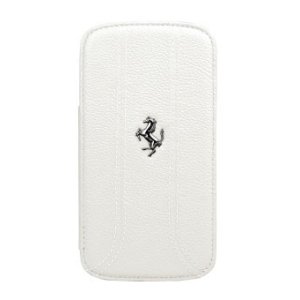 CUSTODIA BOOK FLIP VERA PELLE FERRARI FEFFFLBKS4FW per SAMSUNG I9500 GALAXY S4, I9505, I9502 COLORE BIANCO